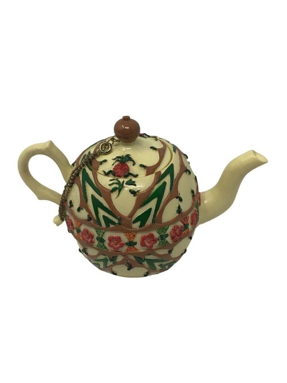 Vintage Nini Japan Hand Painted Teapot Trinket Box Floral Staffordshire Style